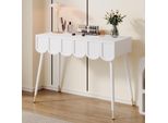 Flieks, Scrivania Con 2 Cassetti, Cassettiera Per Il Trucco Con Gambe In Metallo, Tavolo Per Il Soggiorno 100X40X76Cm, Bianco