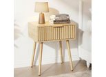 Fch Comodino Con Cassetto, Intaglio, Tavolino Per Camera Da Letto, 48 X 38 X 60 Cm, Colore Rovere