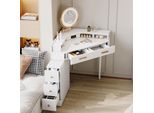 Flieks, Toletta Angolare Con Specchio Cosmetico E Mobiletto Laterale, Toletta Con Usb, Specchio Con Led, 105,5X75X120Cm, Bianco