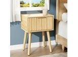 Fch Comodino Con Cassetto, Intaglio, Tavolino Per Camera Da Letto, 40 X 30 X 55 Cm, Colore Rovere