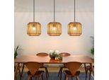 Zmh Lampada A Sospensione Boho Lampada A Sospensione In Rattan Lampada A Sospensione Sala Da Pranzo 3 Fiamme Lampada Da Tavolo Design Retrò Con Presa E27 Per Camera Da Letto