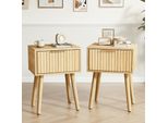 Fch Set Di 2 Comodini Con Cassetto, Intaglio, Tavolino Per Camera Da Letto, 40 X 30 X 55 Cm, Colore Rovere