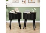 Fch Set Di 2 Comodini Con Cassetto, Intaglio, Tavolino Per Camera Da Letto, 40 X 30 X 55 Cm, Nero