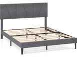 Costway Letto Imbottito Con Rete A Doghe E Testiera Regolabile In Altezza In Tessuto Di Lino, Struttura Letto In Legno Senza Materasso Grigio 160X200Cm