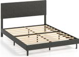 Letto Imbottito Costway Con Rete A Doghe, Struttura Del Letto Con Testata Regolabile In Altezza E Altezza 30 Cm, Struttura Del Letto Senza Materasso, In Velluto Grigio 160 X 200 Cm