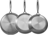 Succebuy Set Di 3 Padelle (24 / 28 / 32 Cm), Robuste Padelle In Acciaio Inox Con Manico Resistente Al Calore, Versatili Per Piani Di Cottura A Gas, Elettrici E A Induzione, Argento