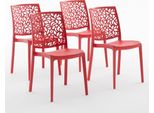Set Di 4 Sedie Impilabili In Polipropilene Con Fibre Di Vetro Per Esterni E Giardino, Bar E Ristorante, Cucina Design Moderno - Anna - Rosso
