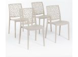 Set Di 4 Sedie Impilabili In Polipropilene Con Fibre Di Vetro Per Esterni E Giardino, Bar E Ristorante, Cucina Design Moderno - Anna - Crema