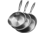 Vevor Set Di Padelle Da 3 Pezzi (24 / 28 / 32 Cm), Padelle Ad Alte Prestazioni In Acciaio Inox Con Manico Resistente Al Calore, Padelle Da Cucina Adatte Al Gas, All'elettricità E All'induzione