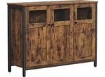 Credenza In Stile Industriale Con Ante In Vetro, Marrone Rustico E Nero | Ripiani Regolabili | Robusta Struttura In Acciaio