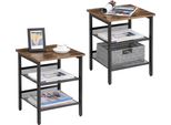 Set Di 2 Tavolini Brad 40X40 2 Ripiani - Rustico Marrone/Nero