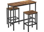 Set Tavolo Da Pranzo/Bar Con Sgabelli, Struttura In Acciaio Industriale, Marrone Rustico/Nero