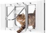 Porta Per Gatti Con Gattaiola Vevor Adattabile Alla Larghezza Delle Finestre (686-813 Mm), Porta Per Animali Domestici Resistente Alle Intemperie Con 4 Modalità Di Chiusura Sicura E Telaio In Alluminio, Vetro Altamente Trasparente E Chiusura Magnetica, Bianco