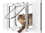 Porta Per Gatti Con Gattaiola Vevor Adattabile Alla Larghezza Delle Finestre (584-711 Mm), Porta Per Animali Domestici Resistente Alle Intemperie Con 4 Modalità Di Chiusura Sicura E Telaio In Alluminio, Vetro Altamente Trasparente E Chiusura Magnetica, Bianco