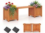 Costway Fioriera Con Panca Da Giardino, Panca In Legno Con 2 Fioriere Laterali, Panca A 2 Posti In Legno Massiccio, Panca Da Esterno, Arancione 105X26,5X29,5 Cm