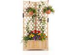 Fioriera Costway, Aiuola Rialzata Con Traliccio, Traliccio E Foro Di Drenaggio, Fioriera Angolare In Legno, Vaso Da Fiori Giardino Con Traliccio Ausiliario, 55X55X140Cm Natura