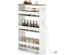 Costway Carrello A Nicchia 20Cm, Carrello Da Cucina A 4 Ripiani Stretto Con Stazione Di Carico, Scaffale A Nicchia, Carrello Di Servizio Con Maniglia E Ringhiera, Scaffale Da Bagno In Legno, Bianco+Naturale