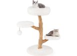 Costway 90Cm Tiragraffi In Legno, Albero Per Gatti Con 4 Sedute In Peluche, Palla E Tiragraffi In Iuta, Torre Per Gatti In Legno Massiccio, Albero Per Arrampicarsi, Bianco