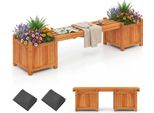 Costway Fioriera Con Panca Da Giardino, Panca In Legno Con 2 Fioriere Laterali, Panca A 2 Posti In Legno Massiccio, Panca Da Esterno, Arancione 169 X 35 X 35 Cm