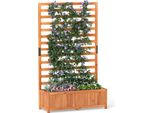 Costway Fioriera Con Traliccio, Fioriera Per Piante Rampicanti, Letto Rialzato Con Traliccio, Rivestimento E Drenaggio, Fioriera In Legno 90X35X150Cm Arancione