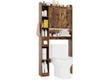 Costway Scaffale Per Toilette, Scaffale Sopra La Toilette Con Illuminazione, 2 Ante, 6 Scomparti, Contenitore Per Fazzoletti, Gancio E Ripiano, Mobile Per Toilette, Marrone