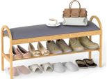 Costway Panca Per Scarpe Con Seduta, Panca In Bambù, Panca Per Corridoio Con Scarpiera E Spazio Di Archiviazione, Come Organizzatore Di Scarpe E Panca Da Letto, Fino A 150 Kg, 101X31X51 Cm, Grigio