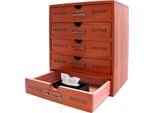 Organizer Da Scrivania In Legno - Cassettiera - 5 Cassetti - Legno Di Pino - Stile Retrò - Dimensioni 25×17,5×31 Cm - Marrone