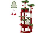 Albero Per Gatti, Decorazione Natalizia, Design A Più Livelli, Tiragraffi E Amache, AMT0204RD, L