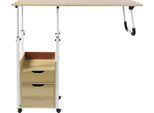 Comodino Mobile - Tavolino Da Letto Regolabile In Altezza - 70-88 Cm - Piano 40X40 Cm - Portata 20 Kg - 2 Cassetti - Mdf E Ferro - Legno Chiaro/Bianco