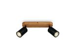 Briloner - Lampada Da Soffitto Retrò Con Legno, Lampada Da Soffitto Vintage A 2 Lampade, 2X Attacco GU10, Spot Led Regolabile, Spot Da Soffitto Rustico, Nero-Legno, 270X60X85 Mm