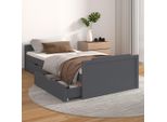 The Living Store Letto In Legno Massiccio Con Cassetti In Pino Grigio Scuro 90X200 Cm