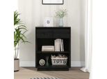 The Living Store Mobile Laterale Nero 60X34X75 Cm In Legno Di Pino Massiccio