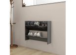 The Living Store Scarpiera A Muro Grigio Lucido 80X18X60 Cm Materiale Legno