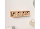 The Living Store Mensola A Muro Con Cestini 62X18X16 Cm In Noce Massiccio