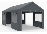 Costway Tenda Garage Carport, 586X305Cm Tenda Garage A Prova D'inverno, Tenda Deposito Con Pareti Laterali Rimovibili, Porte A Rullo E Finestre Ventilate Grigio