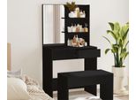 The Living Store Comodino Con Specchio Nero 74,5X40X141 Cm