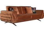 Divano Imbottito Da Salotto Chesterfield A Tre Posti In Tessuto Marrone