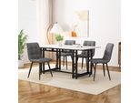 Set Da Pranzo Flieks 5 Pezzi, Dinette Con 4 Sedie Imbottite, Tavolo Da Pranzo Con Sedie Da Pranzo, Tavolo Da Cucina Rettangolare, Sedia Da Cucina Con Rivestimento In Lino, Grigio