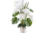 Composizione Di Phalaenopsis 110 Cm Bianco, Pianta Artificiale Real Touch In Vaso 22X22 Cm