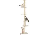 Pawhut Tiragraffi A Soffitto, Albero Per Gatti, Tiragraffi Per Gatti Da 225-275 Cm Con Piattaforme, Mobili Per Gatti Con Protezione Antiribaltamento, Bianco Crema