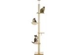 Tiragraffi Pawhut, Tiragraffi Per Gatti A Soffitto, 230-250 Cm, Albero Da Arrampicata Con Amaca, Albero Per Gatti Regolabile In Altezza, Albero Da Gioco Con Protezione Antiribaltamento, Peluche