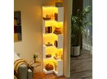 Libreria Angolare Flieks Con Striscia Luminosa A Led, 63,5X45X175 Cm, Scaffale Libreria Con 5 Livelli, Espositore Multifunzionale, Bianco