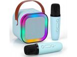 Extralink Kids Mini Karaoke Led Speaker 2X Mic Blue | Set De Karaoke | Speaker, 2X Microfono, Bluetooth, Aux, Sd Card Slot, Illuminazione Rgb