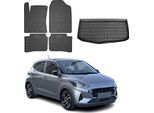 Set Tappetini E Fodera Bagagliaio Per Hyundai I10 2019-2025 In Gomma Tpe Nero 5X