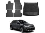 Set Di Tappetini E Fodere Per Il Bagagliaio Per Vw Tiguan 2016-2025 Nero Inferiore In Gomma 5X