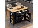 Carrello Da Cucina Merax A Isola Su Rotelle, Carrello Da Cucina Mobile Con Piano Di Lavoro Estensibile, Prese Di Corrente, Vano Portarifiuti, 2 Cassetti, Nero