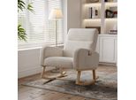 Proximax Sedia A Dondolo Imbottita Mid-Century Modern Con Schienale Alto Per Soggiorno, Struttura In Legno Massiccio, Tessuti Di Alta Qualità (Beige)