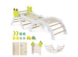 Set Di 3 Strutture Per Arrampicata Indoor Costway, Triangolo Pieghevole Con Scivolo, Arco Di Arrampicata, Rampa Bifacciale, Set Di Mattoncini E 2 Macchinine, Per Bambini Da 1+