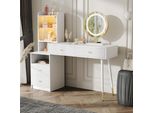 Tavolo Da Trucco Fliek Con Specchio E Armadio, Comò Da Trucco Comò Da Toeletta Con Cassetti E Vani Portaoggetti Aperti, Specchio Con Led, Bianco