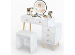Tavolino Da Toilette Costway Con Sgabello, Specchio Led Rimovibile, 3 Modalità Di Illuminazione, Armadietto Laterale E 5 Cassetti, Tavolino Da Toilette Per Cosmetici 100X45X116,5 Cm